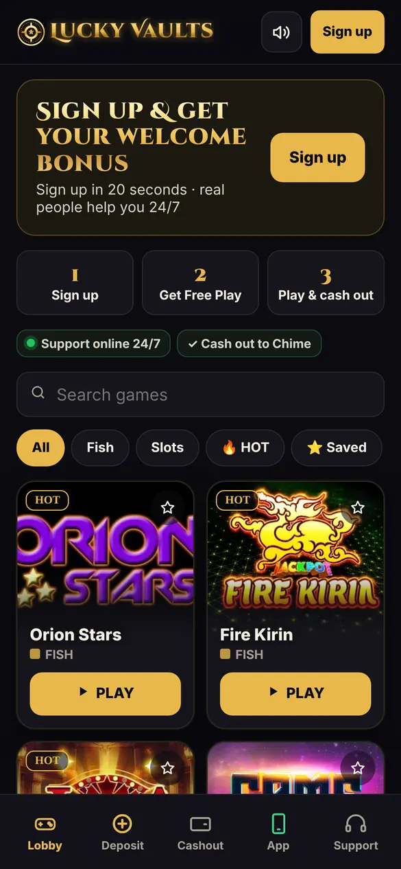 Open victoryvaults.vip and tap Sign up